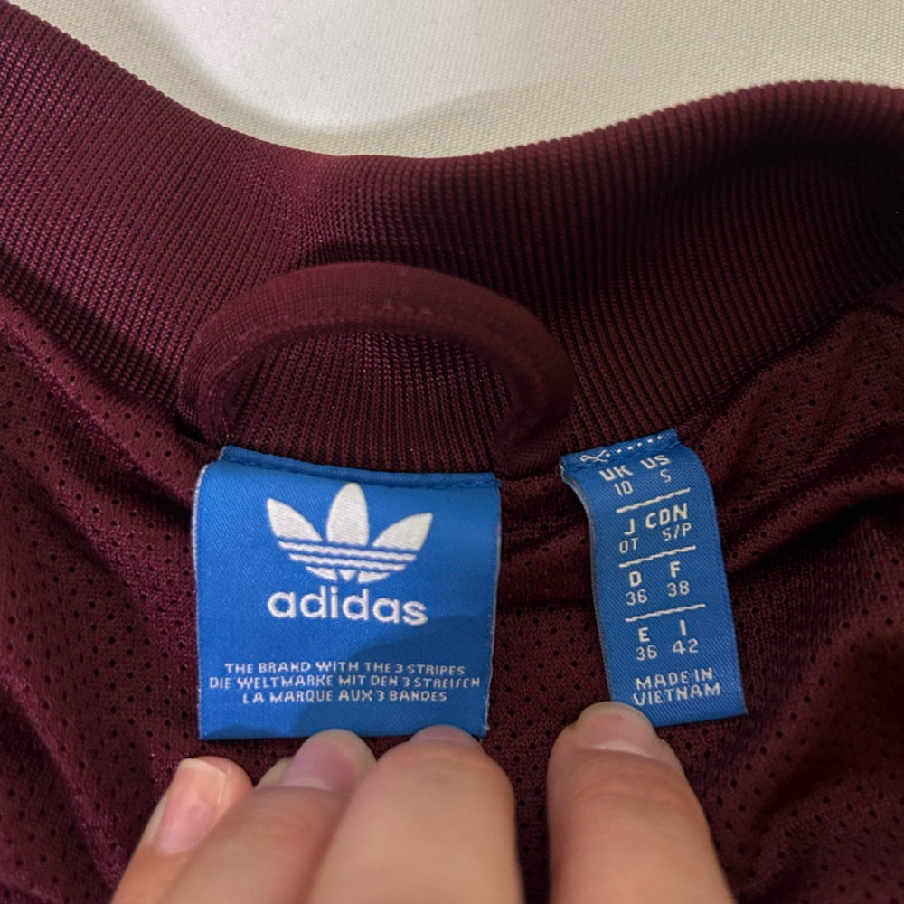 Adidas women’s Burgundy Track Jacket zip up three stripes - Picture 4 of 10